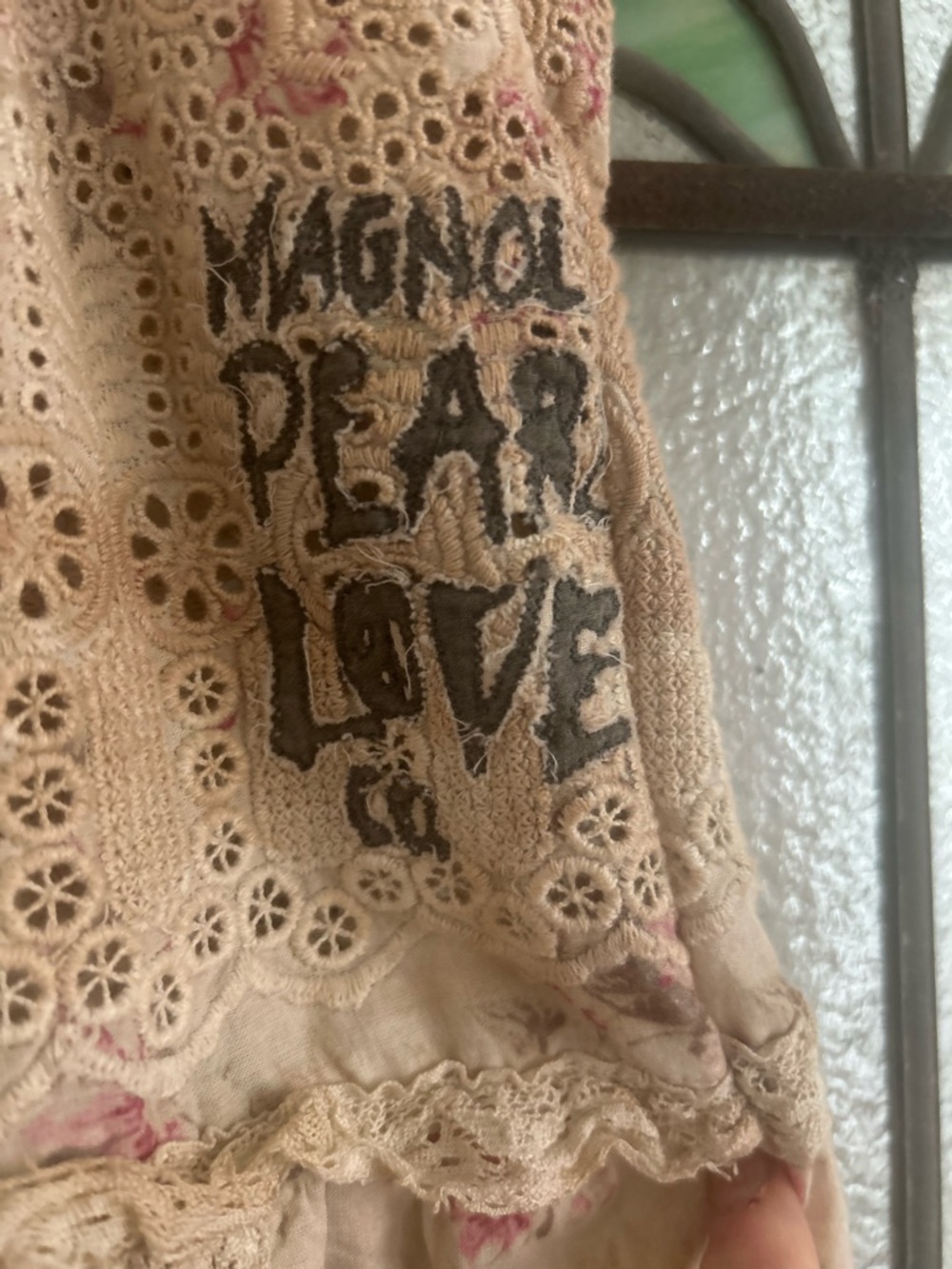 Magnolia Pearl Boho Eyelet & Floral top  in Cream with Pink Accents - Picture 2 of 4